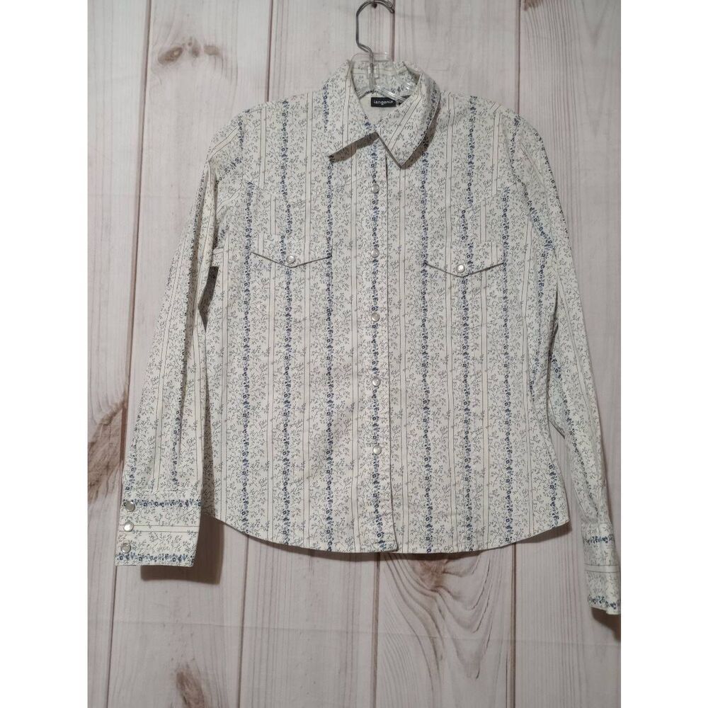 Tangents Shirt Ladies Large White Blue Pixie Floral‎